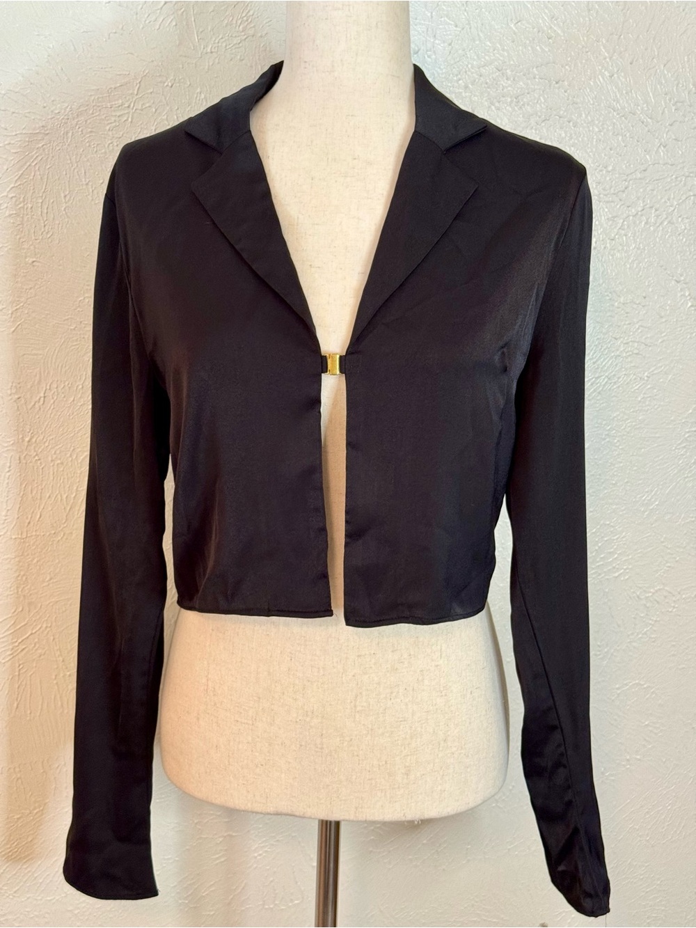 Cotton Candy LA Women's Black Cropped Open-Front Jacket with Gold Accent M